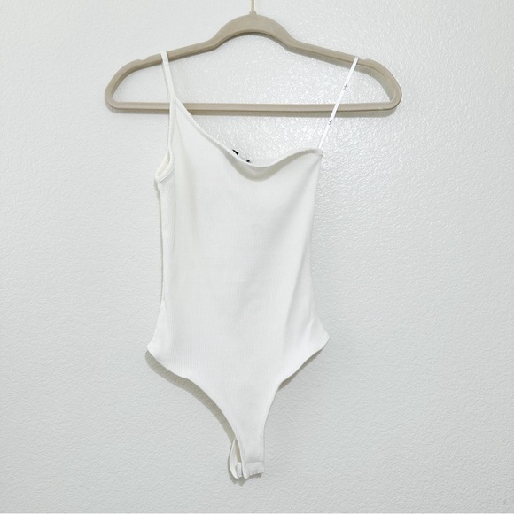 Lulus Too Legit White Ribbed One-Shoulder Bodysuit S - Picture 3 of 8
